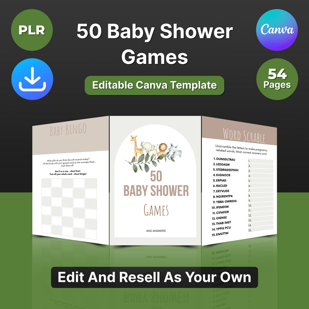 50 Baby Shower Games (Izmenjivi Canva Šablon)